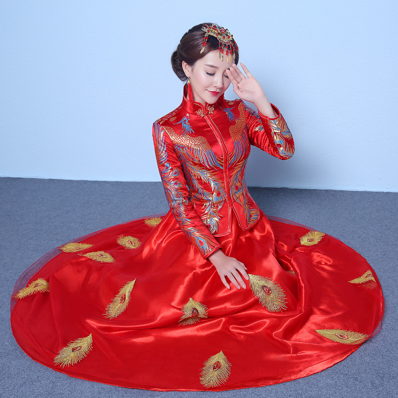 苏州厂家春秋款结婚旗袍新娘秀禾服修身敬酒