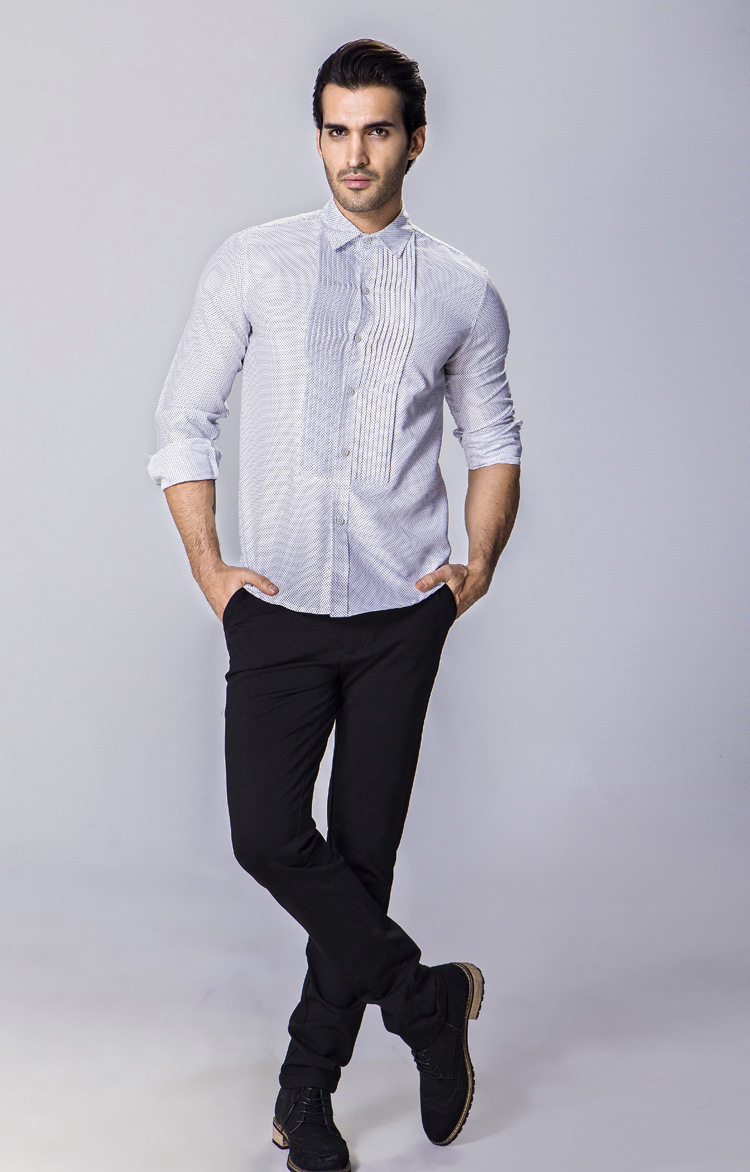 2欧美风男士时尚斑点印花宫廷风褶皱长袖衬衫 1818-tc806-f40