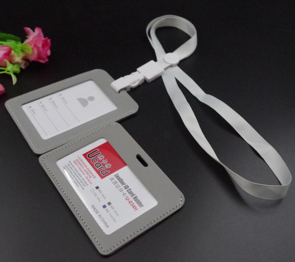 定做批发高端真皮胸卡 单层前后透明工作证