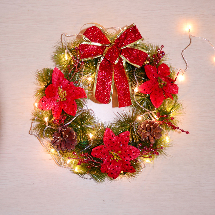 文永圣诞花环30cm 圣诞节装饰礼品 酒店商场门挂场景装饰红色花环