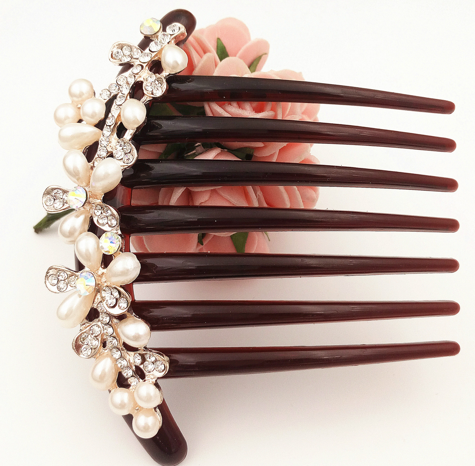 珍珠水钻七齿优雅发梳/插梳 盘发发饰/头饰 韩国盘头发插