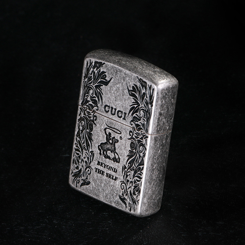 厂家直销cuci酷骑古银雕边蚀刻创意l个性煤油防风打火机批发