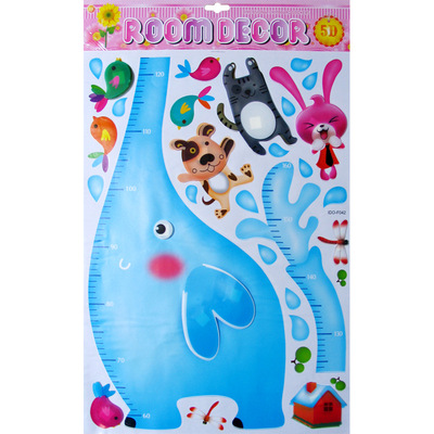 f042 批发可移除墙贴纸幼儿园儿童房卡通背景贴纸动物大象身高贴