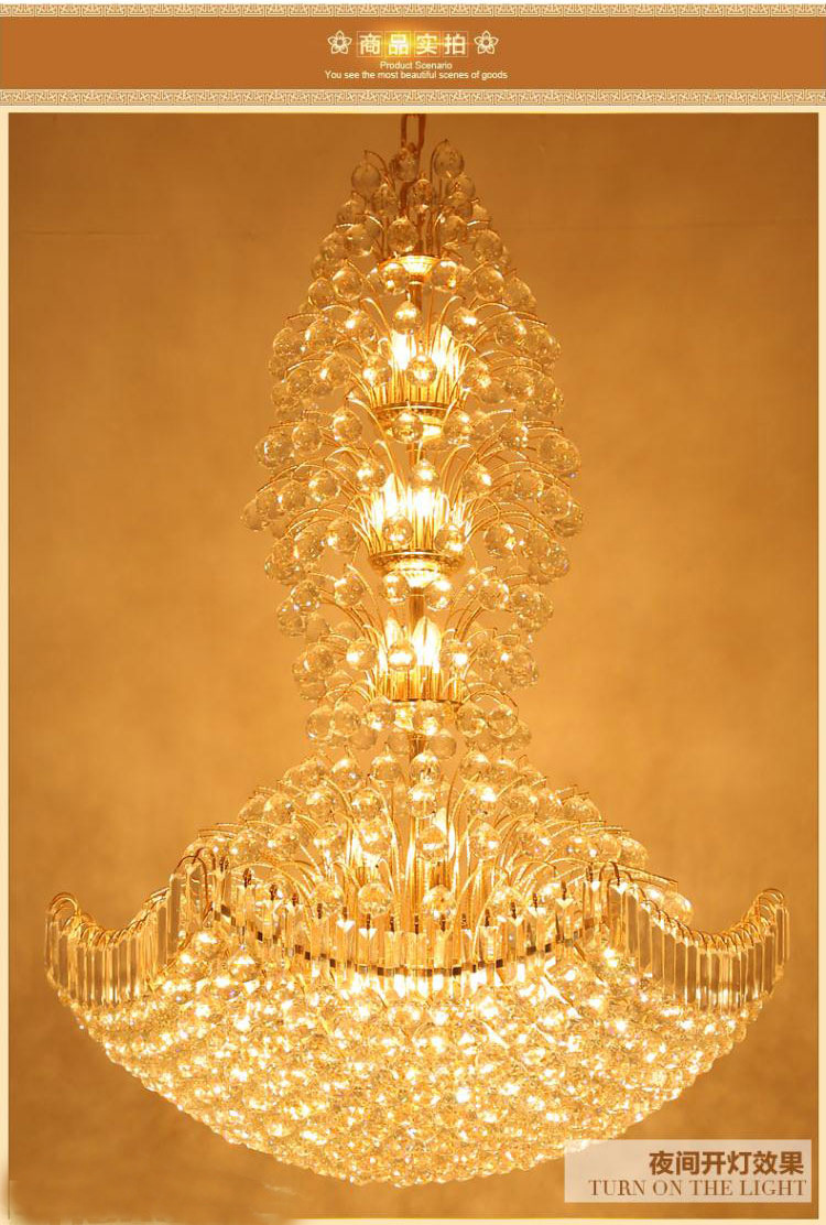 奢华别墅客厅吊灯 发财树复式楼大吊灯酒店工程灯具金色水晶吊.