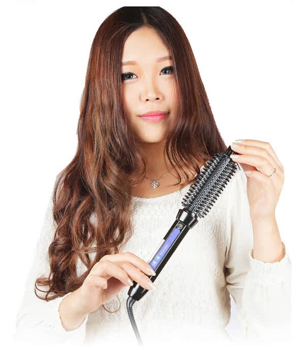 厂家批发外贸陶瓷电动卷发梳卷发器防烫卷直两用梨花头美发