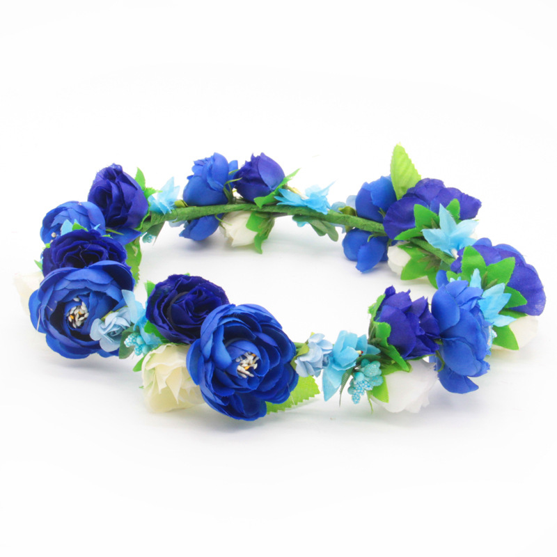 hp167271原创森系粉色绢布花朵混色唯美花环茶包海边写真头饰