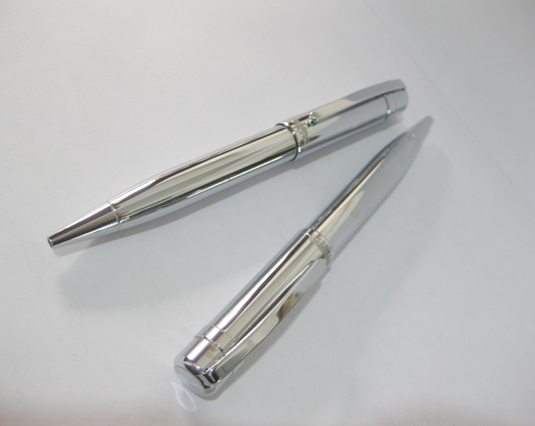 高档银色电镀笔 镀银的圆珠笔 双色电镀 带拉线银色笔 批量做