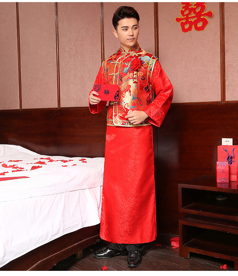 新郎中式结婚礼服男士秀禾服龙凤褂男装中山装改良唐装古装汉服春