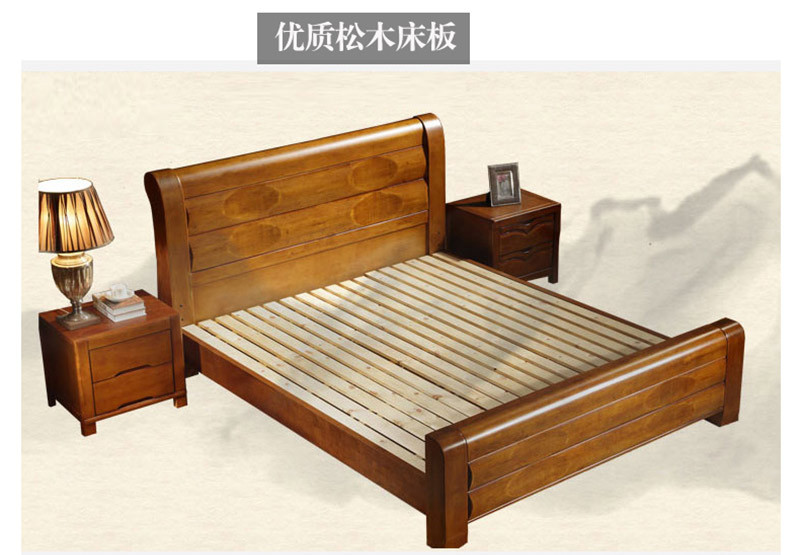 天舒橡胶木实木双人床婚床现代中式实木家具1800x2000.