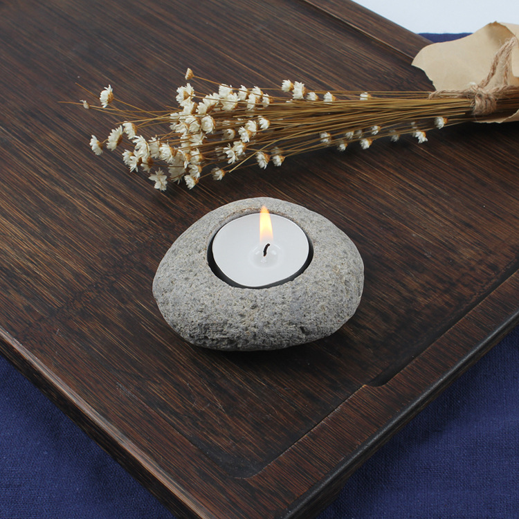 石头工艺品黄色石头烛台天然原色原石打孔复古大理石烛台批发定制