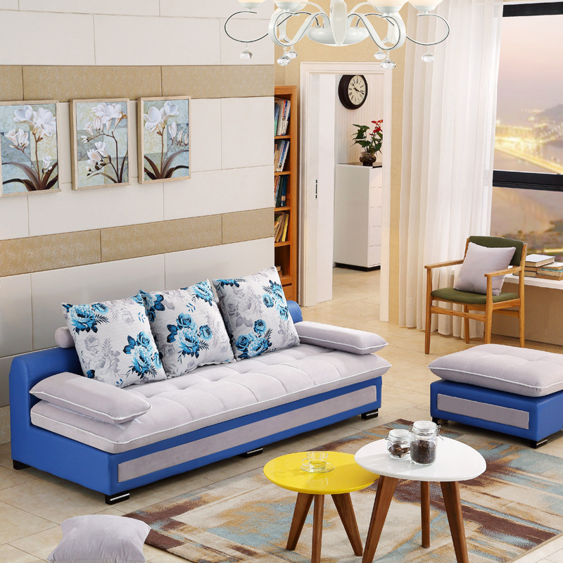 简约现代客厅皮布沙发转角布艺沙发组合 小户型三人沙发包邮到家