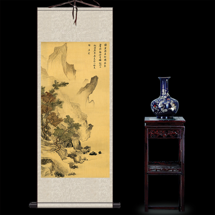 唐寅看泉听风图