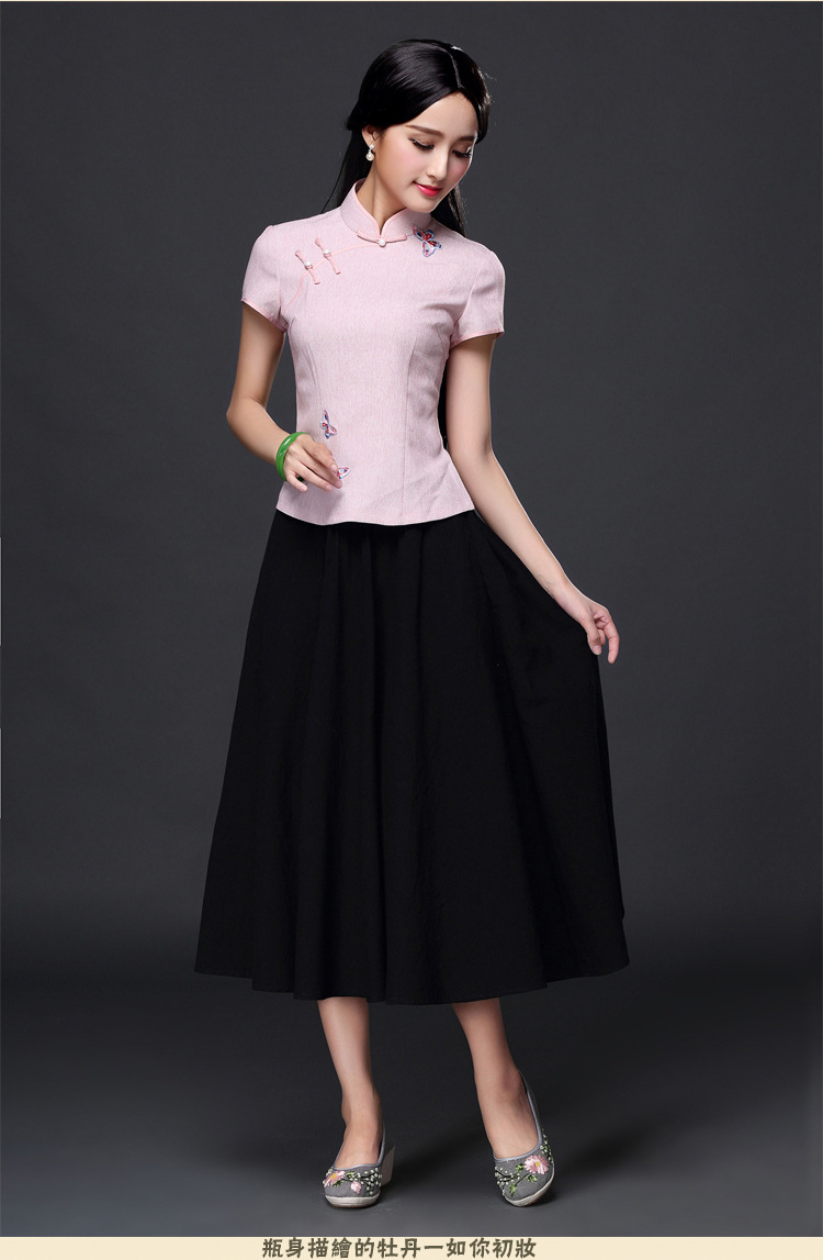 旗袍上衣夏装短袖7分袖棉麻日常改良复古民国中式唐装民族风女装