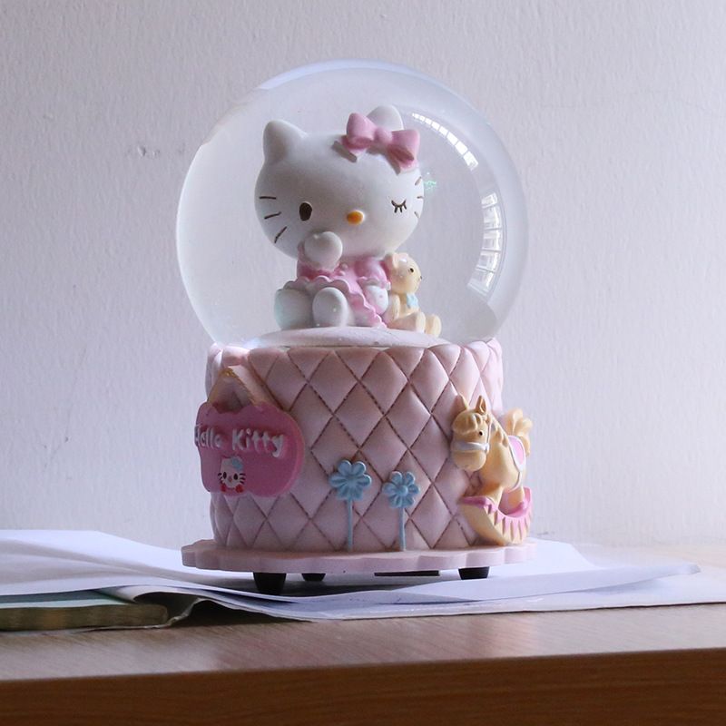 大号hellokitty旋转水晶球音乐盒八音盒飘雪景观水球儿童生日礼物