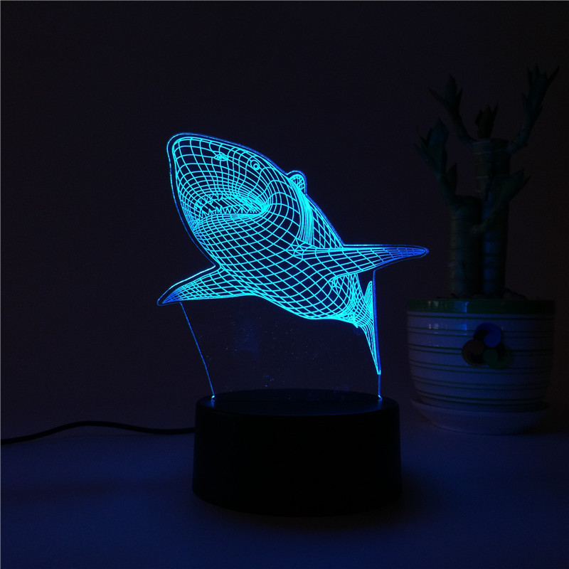 外贸usb 5v 鲨鱼造型创意礼品七彩小夜灯led触控视觉3d床头台灯