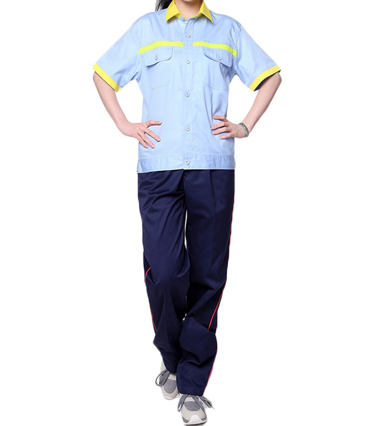 专业定做中石油加油站防静电工作服男女短袖阻燃车间服天蓝色