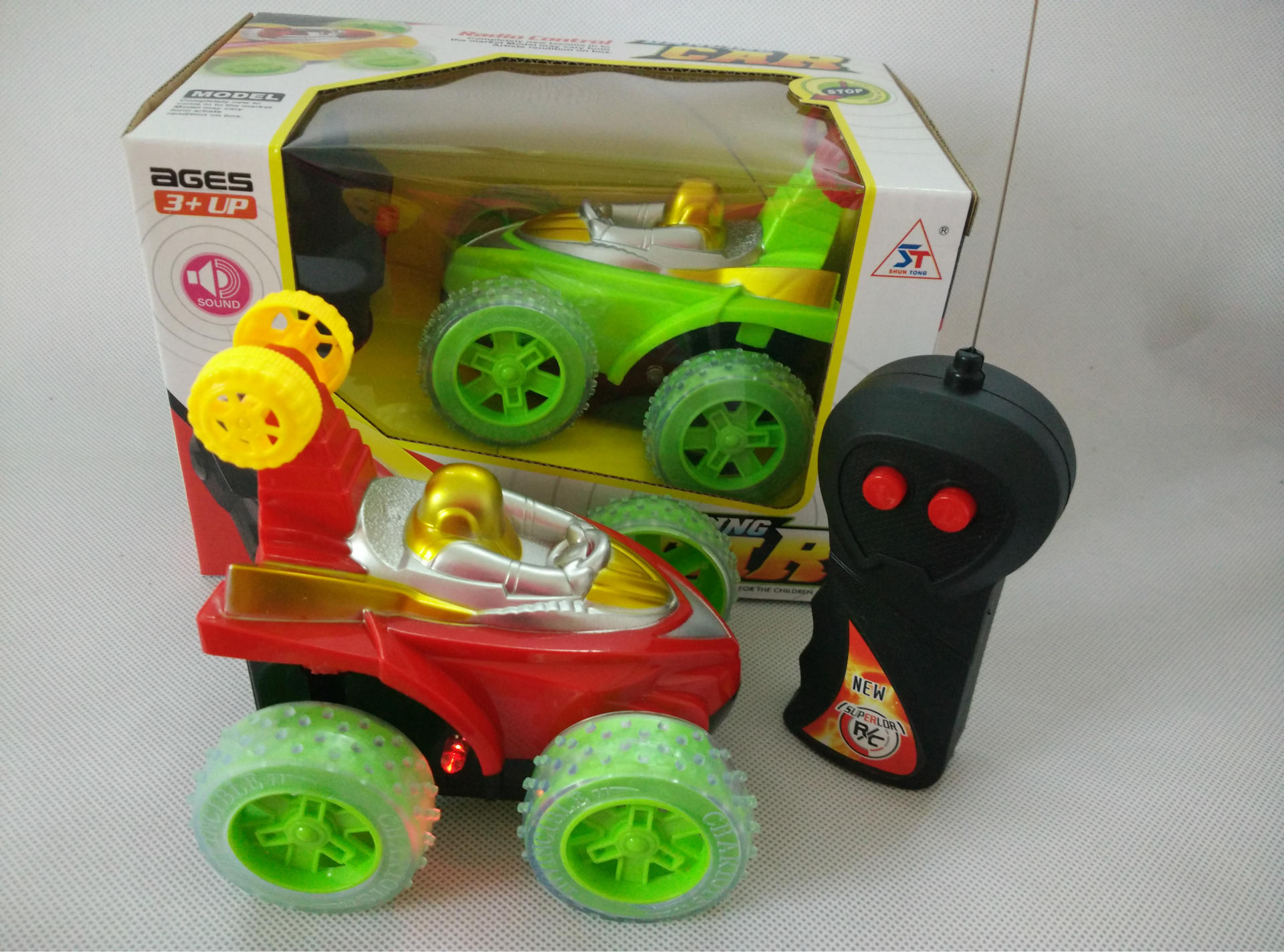 厂供外贸二通遥控翻斗车带灯光音乐翻斗杂技车儿童益智玩具车