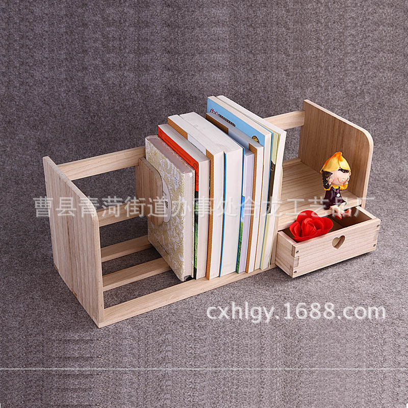 Paulownia Primary Color Student Bookcase Bookshelf Wooden Single-Layer Drawer Bookshelf Wooden Table