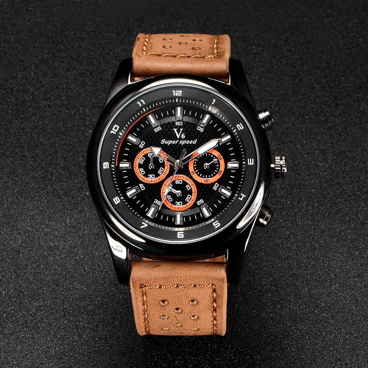 v手表皮带手表大表盘假三眼男表wish