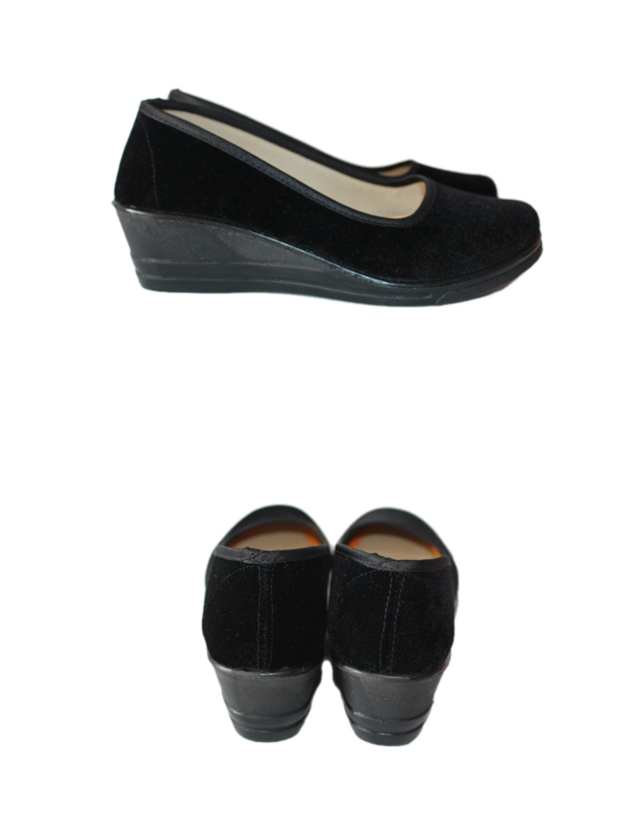 老北京布鞋高跟平绒圆口鞋 舞蹈鞋饭店用鞋 职场鞋