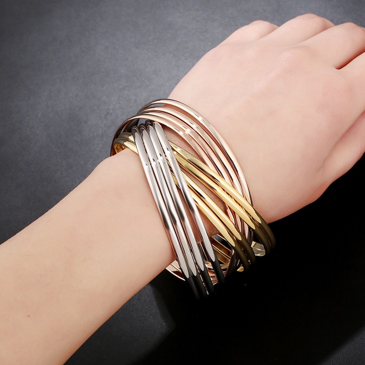 欧美新款多环潮女手环镯子锌合金三色细手镯速卖通热销手饰品批发