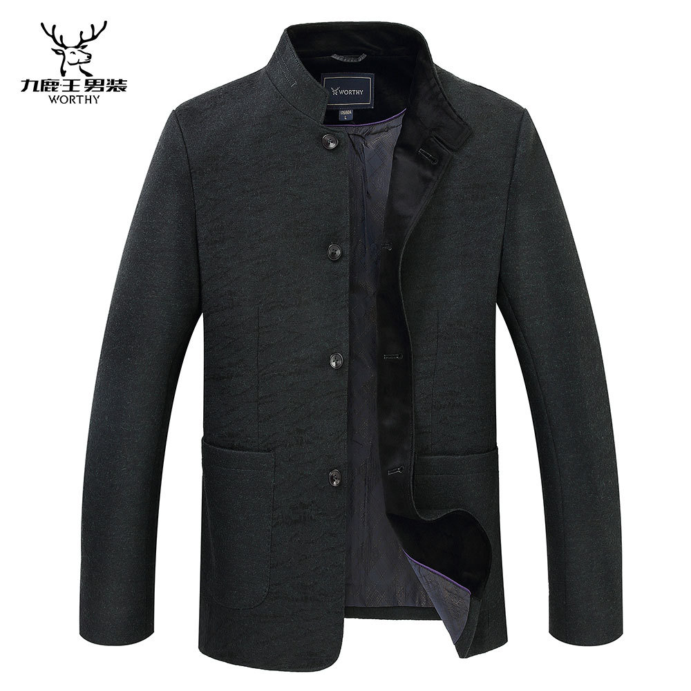九鹿王2016中年男式夹克秋冬男装羊绒夹克男士羊毛立领商务外套