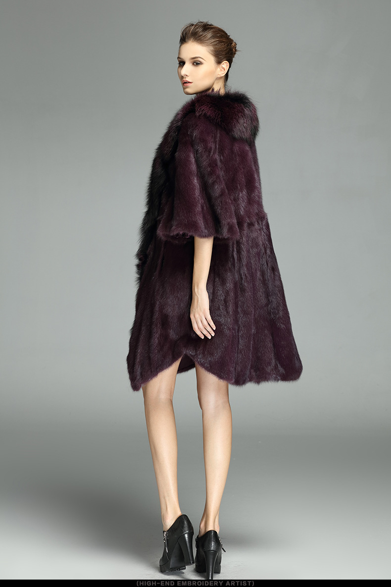 加长款翻领貂皮外套整貂皮草水貂女款貂皮大衣冬季加厚狐狸毛领