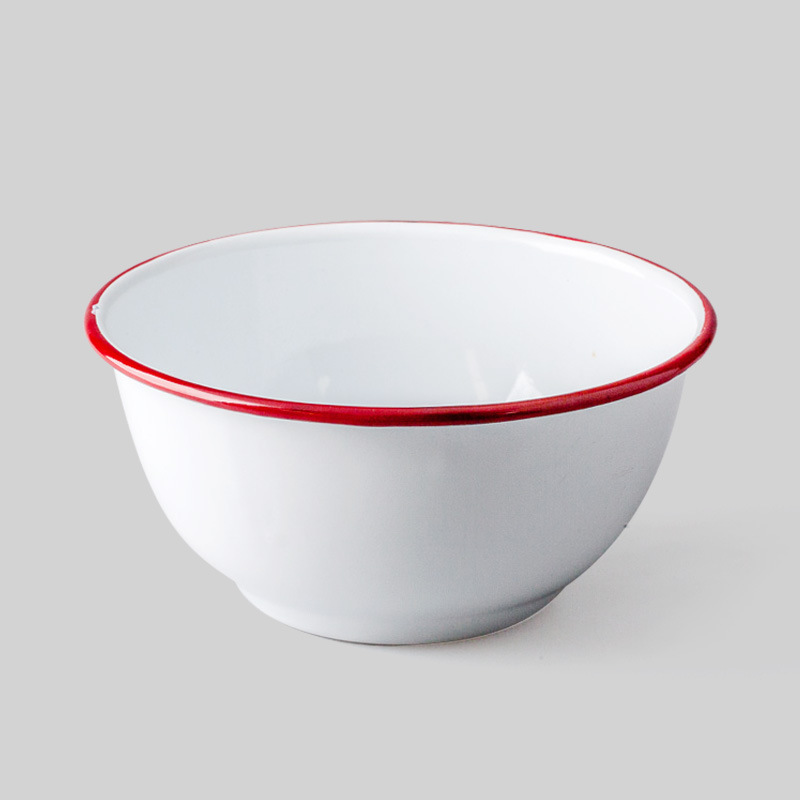 树可珐琅 日式经典红蓝边搪瓷碗加厚水果盆西瓜盆 沙拉大碗 中号