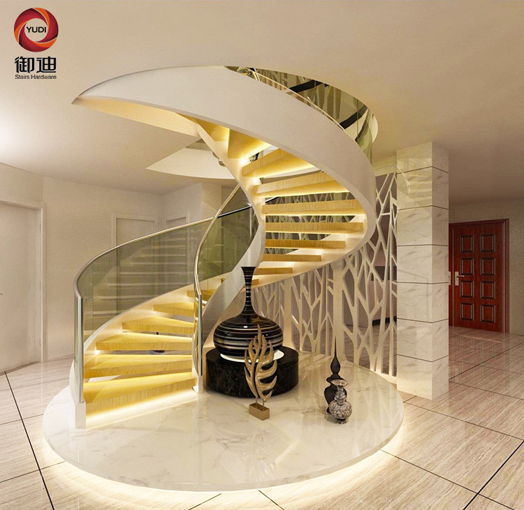 钢结构弧形不锈钢楼梯 酒店大堂弧形梯 御迪定制弧形楼梯