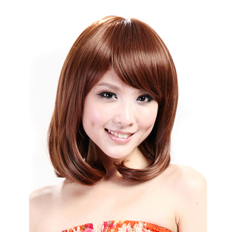 欧美假发棕色短卷发蓬松斜刘海假发女逼真修脸气质假发套
