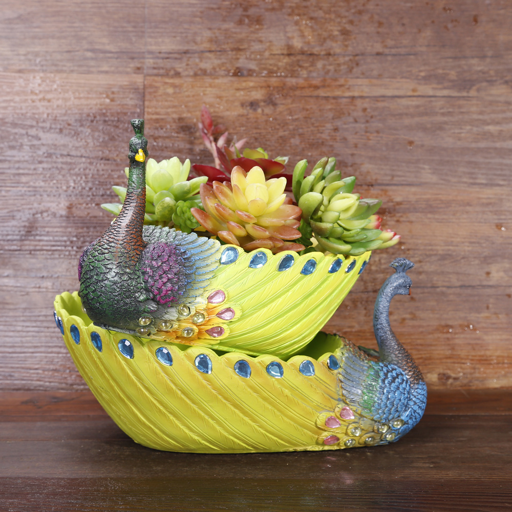 大口径孔雀花盆 多肉拼盘盆 创意树脂花盆 多肉植物微景观 8110