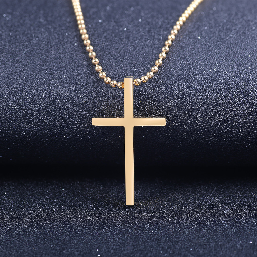 光面简约钛钢基督教耶稣十字架吊坠项链毛衣链 男女情侣项链