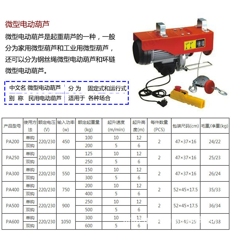【600kg*12m无线遥控微型电动葫芦 家用220v电动葫芦厂家直销】价格
