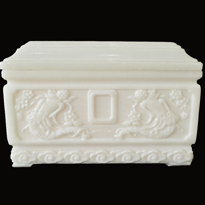殡葬用品大全厂家直销精品天然阿富汗玉松鹤延年高档骨灰盒批发