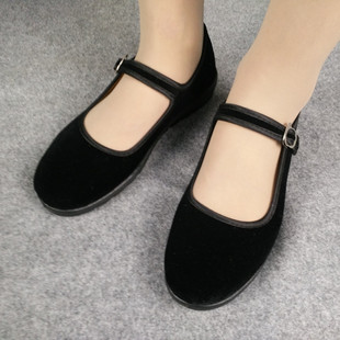 老北京布鞋女鞋广场舞鞋妈妈鞋酒店工作鞋礼仪鞋平绒黑一带