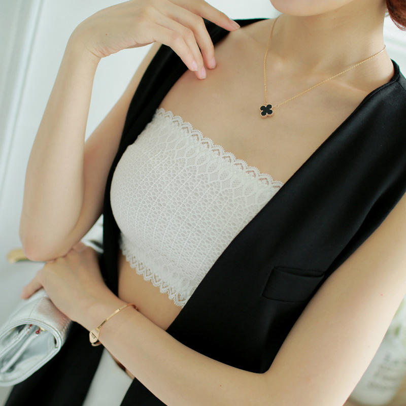 夏季打底新娘白色裹胸抹胸背心蕾丝大码防走光抹胸内衣无肩带