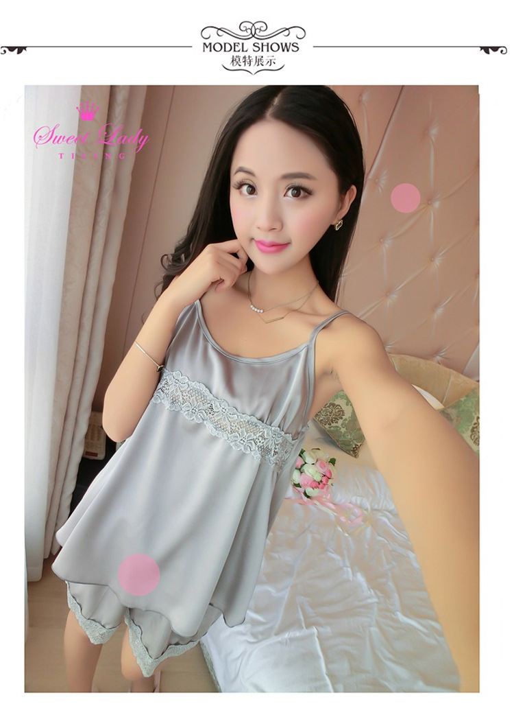 性感睡衣吊带抹胸女士冰丝绸睡衣女套装长袖