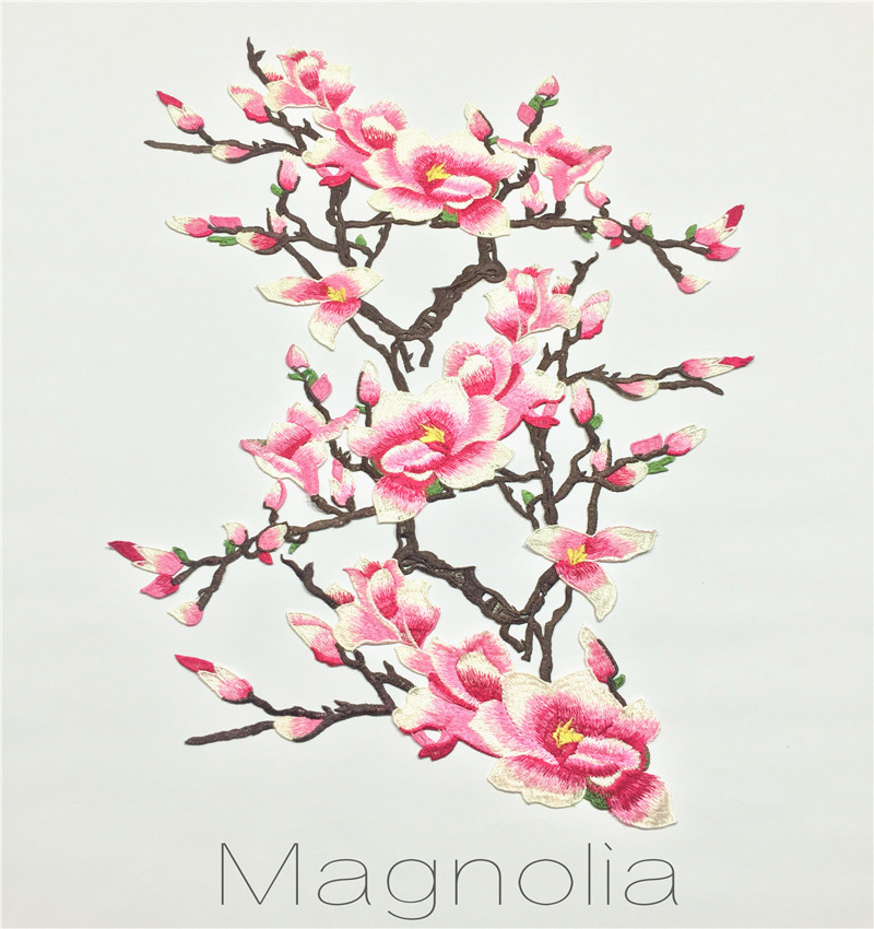 玉兰花朵衣服品牌汉服服装古典刺绣布贴大号花片补丁贴装饰 批发