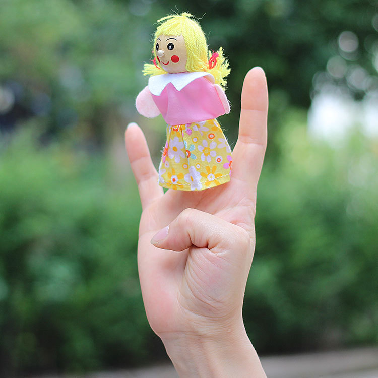 新款促销木制一家亲指偶小号手指玩偶讲故事爷爷奶奶