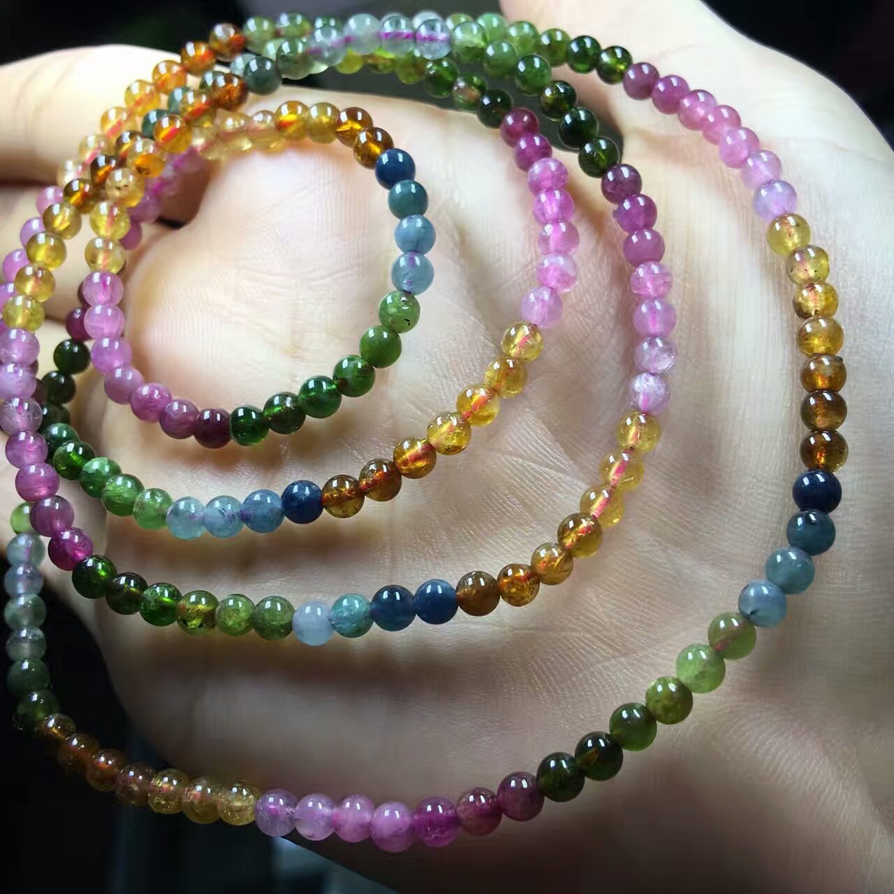 碧玺手链 批发糖果色彩宝碧玺单圈多圈手链手串女士水晶高档饰品