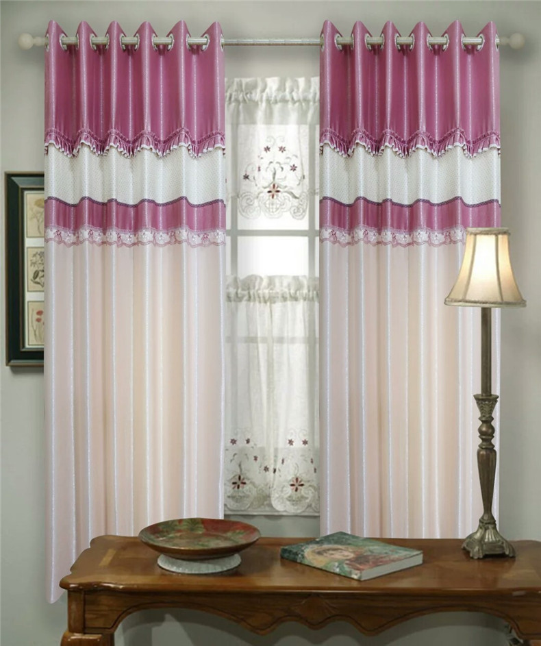 【665--5】600d涤纶丝小玫瑰四色拼接窗帘布 顶部单花纹款