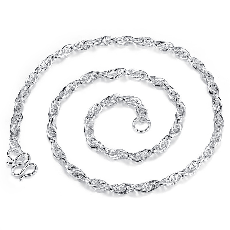 银好银饰 足银990项链 四方水波链 时尚简约 男女通用 一件代发