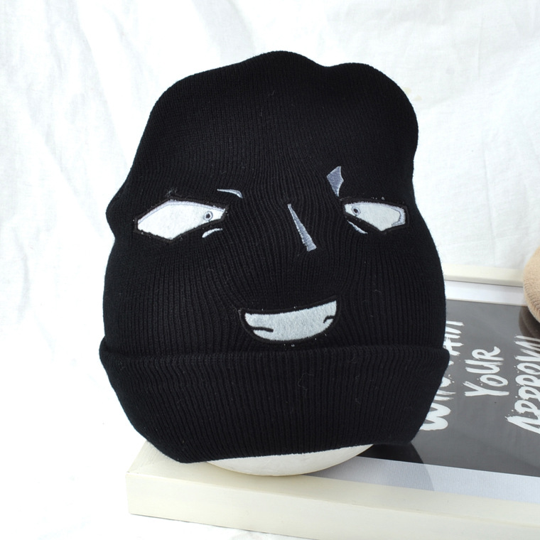 日韩懵逼脸二次元趣味恶搞表情针织帽秋冬男女情侣学生毛线帽子潮
