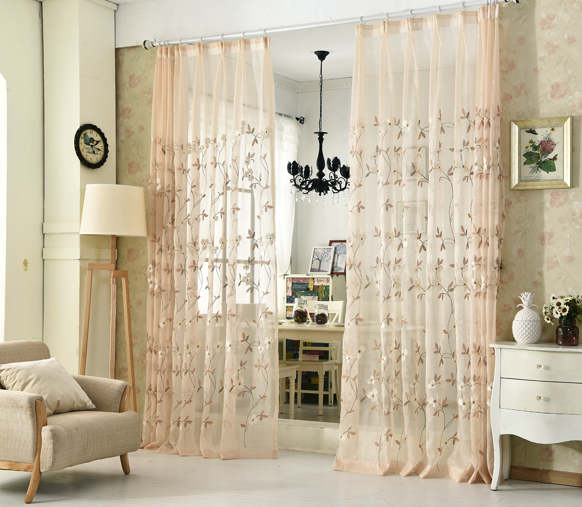 柯桥艾瑞丝美式乡村田园风格刺绣花窗帘阳台卧室飘窗成品定制纱帘