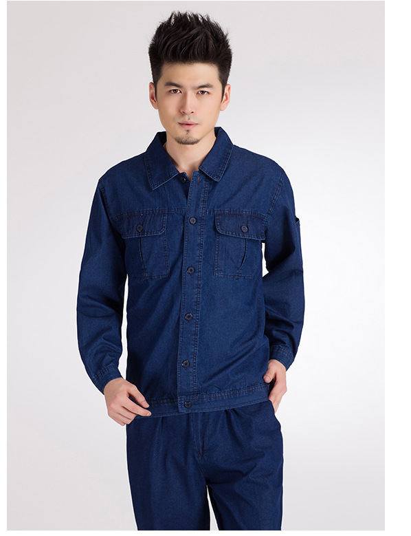 夏季纯棉薄款牛仔工作服长袖套装 焊工劳保服