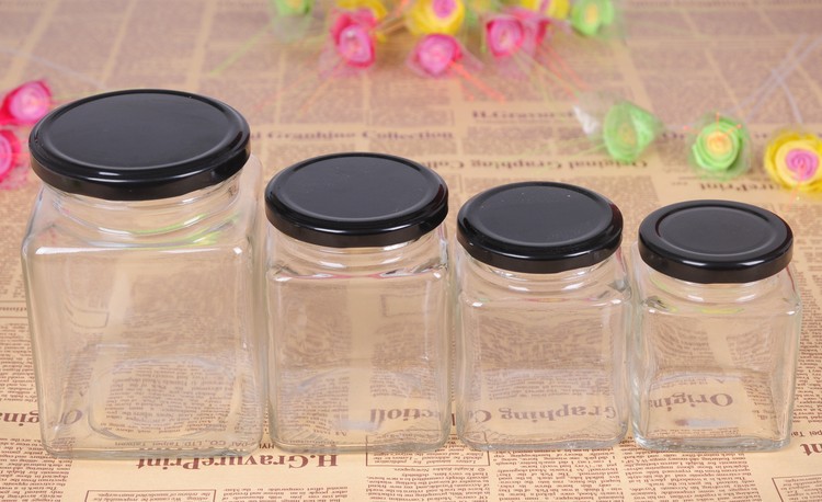 方形玻璃瓶, 蜂蜜瓶, 耐高温玻璃容器(密封)支持来样定制