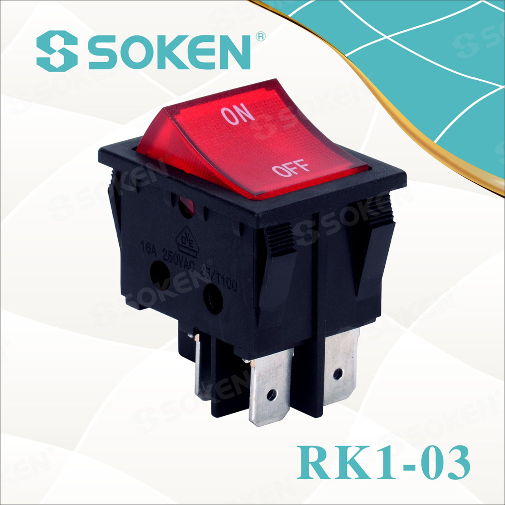 soken 宁波万事达 船形开关 船型开关 rk1-03 4脚 黑红带灯