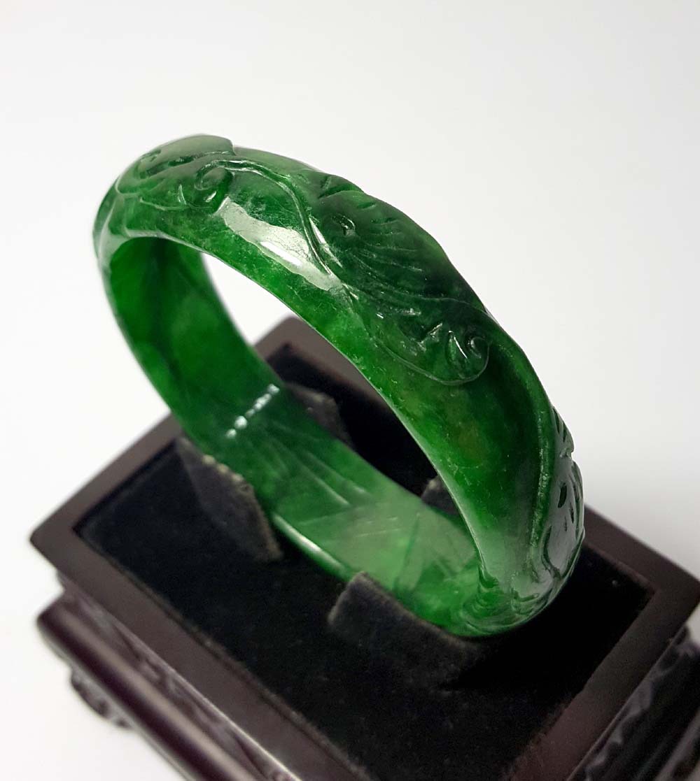 老坑铁龙生雕花翡翠手镯绀青干青雕花玉镯手镯镯子祖母绿玉手镯