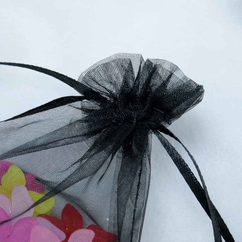 义乌便宜礼品袋 商标定制透明黑纱缎带束口袋 网纱布束口袋包装袋