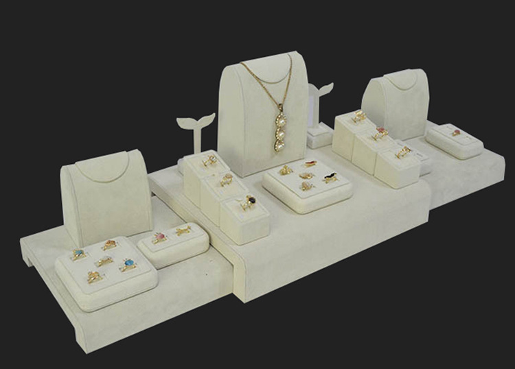 高档米色绒展示道具珠宝柜台陈列套装首饰架戒指展示架项链架耳环